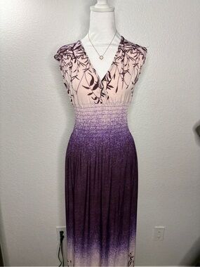 Sleeveless Pink to Purple Ombre Maxi Dress with Floral Print